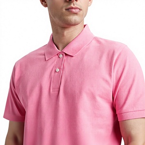 Men's <b>Pink</b> Short Sleeve <b>Polo</b> <b>Shirt</b> Solid Color Cotton Pique Casual Wear Button Front Regular Fit Knitted Design - Product Image 2