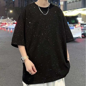 เสื้อยืดโอเวอร์ไซส์ผ้าฝ้ายถักเนื้อหนา 100% สำหรับผู้ชาย ประดับเพชร สไตล์สตรีทแวร์ ขายส่ง - Product Image 3