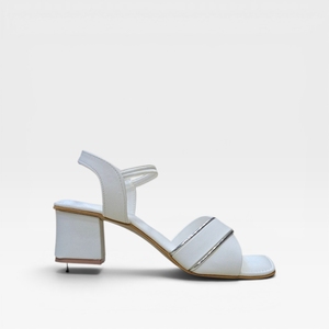 Sandales élégantes blanches à talon carré pour femme, à bout ouvert, à enfiler, pour soirée, chaussures de mode confortables et décontractées - Product Image 3