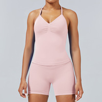 Bnice 3003 Débardeur de yoga sans coutures à col halter, rembourré, coupe ajustée, dos ouvert, pour le fitness, la gym, le Pilates et la course à pied