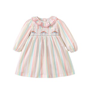 Abito da bambina in cotone con ricamo a cartoni animati arcobaleno, gonna a righe colorate con coulisse, nuova collezione primavera autunno 2026 - Product Image 5
