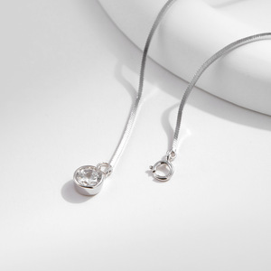 S925 Silver Minimalist Chain <b>Bracelet</b> With Round Crystal Pendant Everyday Wear Unisex Jewelry Bezel Setting - Product Image 4