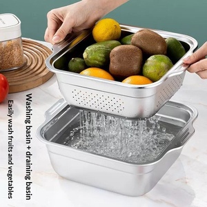 Bol égouttoir en acier inoxydable de qualité alimentaire avec doubles poignées, panier de drainage amovible pour le lavage des légumes et des fruits - Product Image 2