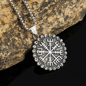 yunnique Stainless Steel Viking <b>Compass</b> Rune Pendant Necklace Unisex Gift Jewelry Retro Style Snowflake Design - Product Image 1
