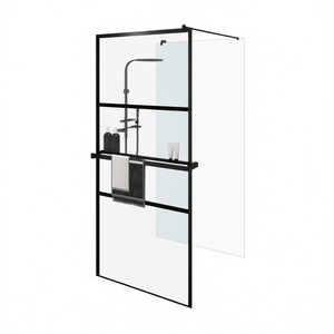 Mampara de Ducha Negra con Estante, Vidrio ESG de 8mm, Marco de Aluminio, Diseño Minimalista - Product Image 1