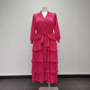 Đầm áo khoác nữ dáng rộng, xếp ly, phong cách Âu Mỹ, size lớn, màu đen, tay đèn lồng, dáng rộng, có dây buộc - Product Image 2