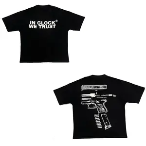 Y2K t-shirt hommes Harajuku Hip Hop dans Glock nous faisons confiance imprimé graphique col rond coton surdimensionné t-shirt gothique hauts à manches courtes