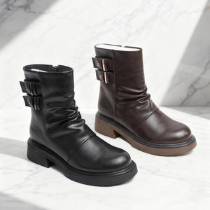 Botines Cortos de Diseño Vintage Estilo Británico, Plisados, Estilizadores, con Plataforma y Suela Gruesa, Punta en Pico, Cierre de Cremallera, para Otoño, Invierno y Verano - Product Image 1