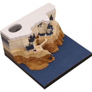 Sculpture de château en papier 3D pour la décoration de bureau - Bloc-notes personnalisé avec calendrier pour l'année du dragon 2024 - Product Image 1