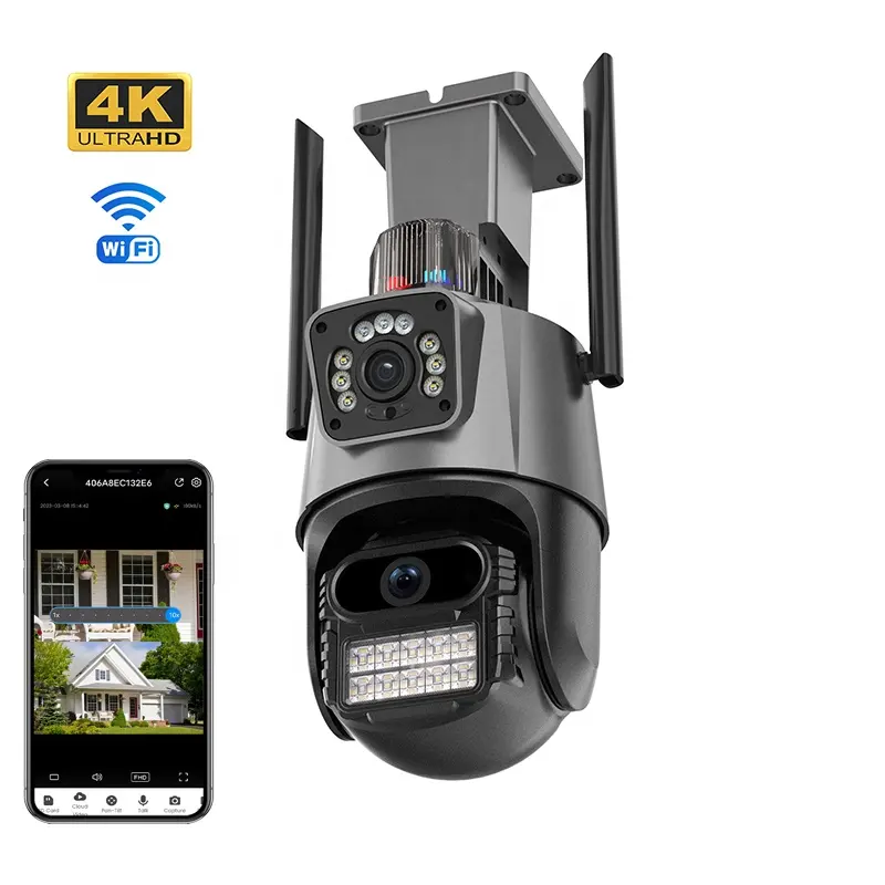 Câmera de segurança CCTV com lente dupla 8MP 4K Wi-Fi 10X Zoom HD IP Tracking Auto PTZ Câmera de Vigilância por vídeo