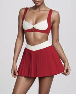 Damen Kontrast farbe Twist Hollow Back Tennis rock Set Frauen Falten rock Kleid Fitness Tennis Wear Anzug - Product Image 3