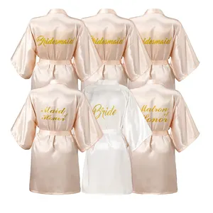 T-022 Personalized Women Bride Bridesmaid Robes with Gold Glitter for Wedding Party