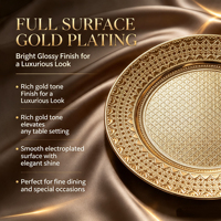 Assiette décorative en plastique plaqué or sur mesure, motif floral en dentelle, pour décoration de table de mariage ou d'événements.