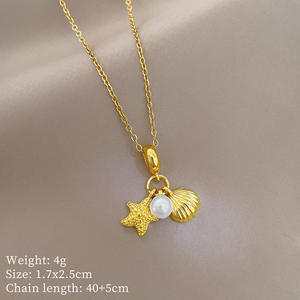 Collar con Colgante de Estrella de Mar y Concha de Perla, Nuevo y Moderno, de Acero Inoxidable para Mujer, Joyería de Moda, Personalidad, Celebridad de Internet - Product Image 4