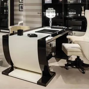 Arabic Stylish Modern Home Furniture Set White And Black Large Executive Luxury Writing Desk And Chair