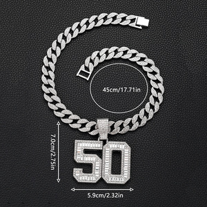 Nouveau pendentif <span class=keywords><strong>en</strong></span> forme de T de luxe léger avec sucre candi, verre S et un lot complet de 50, avec chaîne cubaine assortie - Product Image 2
