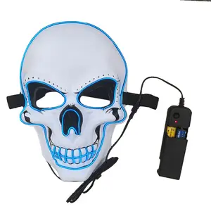 Hot Selling Kerst Leuke Enge Pvc Wit Skelet Led Halloween Glow Koude Vakantie Feest Feest Gloedmasker