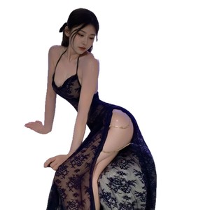 Robe Cheongsam en dentelle transparente Lemon Story pour femme, nuisette sexy, longue, sans manches, en polyester, vêtements de nuit - Product Image 5