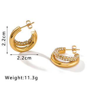 Boucles d'oreilles tendance anti-ternissement de créateur, plaquées or PVD 14k 18k, en acier inoxydable 316L, zircon, bijoux fins, marque CC, pour femmes - Product Image 6