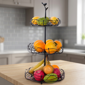 <b>Large</b> Capacity Iron Fruit <b>Basket</b> Bowl with 2 Tier for Kitchen Storage and Home Decoration for Export Selling - Product Image 4
