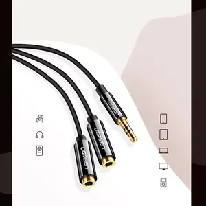 Cable Divisor de Audio Ugreen de 3.5mm Macho a 2x Hembra, Adaptador TPE de 25cm para Auriculares y Dispositivos de Audio, Negro con Conector Chapado en Oro - Product Image 4