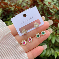 À la mode cuivre plaqué or 18 carats diamant intégré Zircon fleur série boucles d'oreilles plusieurs Styles femmes vêtements quotidiens cadeaux
