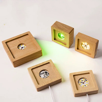 Lampada Notturna Luminosa in Legno Massello, Supporto LED con Scanalatura Interna Quadrata, Base in Legno per Esposizione di Ornamenti in Cristallo