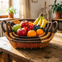 Direct van de fabriek: 3-delige handgeweven wilgenmandenset, groot, medium en klein, in elkaar te schuiven, met handvatten, voor het bewaren van fruit.