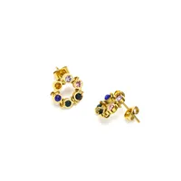 Boucles d'oreilles clous tendance en acier inoxydable plaqué or 18 carats, creuses, incrustées de strass couleur arc-en-ciel