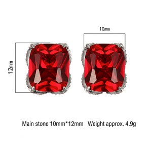Dainty Jewelry Eco-friendly Copper 10*12mm Red Zircon Big Bold <b>Earrings</b> Colorful for Women Fashion Statement Daily Wear - Product Image 3