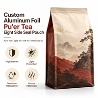 Sachet de thé Pu'er en aluminium personnalisé à huit soudures latérales pour la vente au détail et en gros