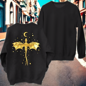 Sudadera negra para mujer con estampado de dragón dorado y luna en la espalda, cuello redondo, manga larga, tejido de algodón, para otoño. - Product Image 2