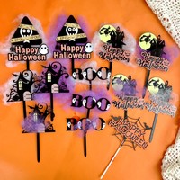 Adorno de acrílico para pastel estilo humo de Halloween, decoración de fiesta con temática espeluznante, calabaza, fantasma, murciélago para cupcakes y mesa de postres