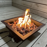 Brûleur à gaz carré encastrable de 43 cm en acier inoxydable avec revêtement noir pour foyer extérieur et cheminée.