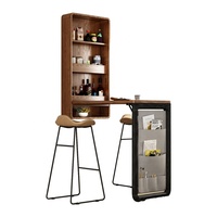Table de bar murale pliable et extensible, meuble de luxe moderne en bois avec porte vitrée pour le rangement, idéal pour le salon et la maison