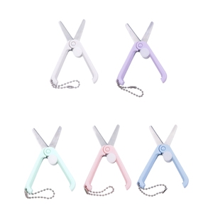 Industrial Simple Mini Portable Foldable Scissors Paper-Cutting <strong>Hand</strong> <strong>Tool</strong> with Round Tip and Retractable Keychain Pendant - Product Image 3