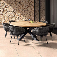 Tables et chaises en corde tressée pour l'extérieur, patio, jardin, table tout temps imperméable, hôtel, villa, patio, table longue en alliage d'aluminium
