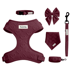 Conjunto de Arnés y Correa para Perro con Corazón Rojo en Relieve - Kit de 6 Piezas Ajustable y Anti-Tirones - Product Image 1