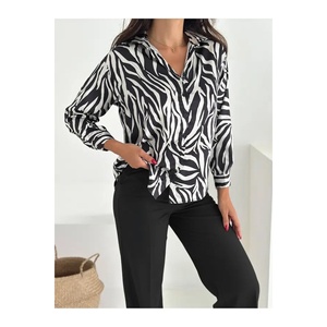 Women's Satin Button Front Long Sleeve <b>Shirt</b> <b>Zebra</b> Print Blouse Elegant Office Wear - Product Image 6