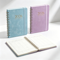 Agenda Semanal y Mensual 2026, Cuaderno Espiral con Cubierta de Cuero PU, Tapa Dura, Morado y Azul