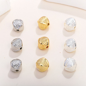 18K Gold Plated Copper Rhombus <b>Spacer</b> Beads With Dots And Holes For DIY Jewelry Bracelets 6mm Round Shape - Product Image 1