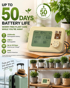 Kit d'arrosage automatique d'intérieur pour 20 plantes, autonomie de 50 jours, tube de 49 pieds, réglable, IP65, système d'entretien des plantes en cas de vacances - Product Image 4
