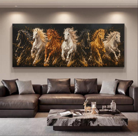 Décoration murale d'art moderne pour la maison, peinture abstraite de sept chevaux galopants en cristal noir et blanc avec cadre