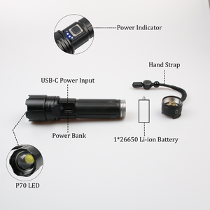 Linterna ultrabrillante de alta potencia de aleación de aluminio <span class=keywords><strong>recargable</strong></span> con zoom P70 <span class=keywords><strong>LED</strong></span> IP55 resistente al agua para acampar - Product Image 5