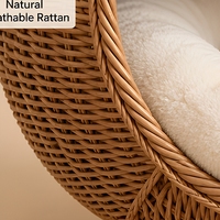 Lit pour animaux de compagnie en rotin tissé à la main, niche ronde tissée avec coussin en peluche pour chats et petits chiens