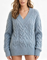 Pull ample à col en V pour femme, manches longues, tricot oversize, tenue décontractée pour l'automne et l'hiver, style urbain et mode