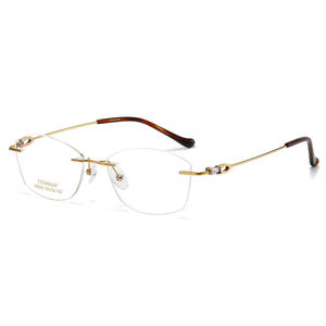 Lunettes de lecture pour adultes en or pur, monture 3 pièces, lunettes sans monture en titane pour femmes, verres confortables AC, style imprimé classique - Product Image 2