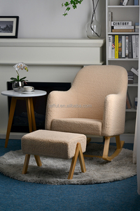 Whosale Modern Leisure Teddy Fabric Rocking Chair <strong>Wooden</strong> Nursery Rocking Glider Chair With Footstool