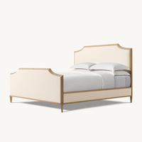Lit élégant traditionnel en bois foncé avec panneaux capitonnés crème et pieds taillés en diamant pour chambre à coucher, personnalisable OEM