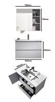 Meuble-lavabo mural simple avec éclairage LED, vasque flottante à double tiroir, idéal pour les salles de bain d'hôtels et de villas.